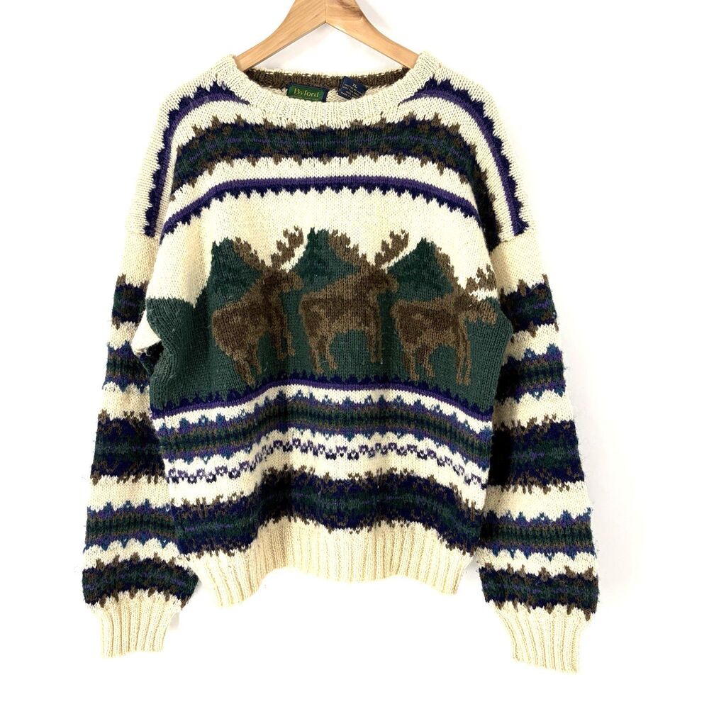 Byford Hand Knit Sweater XL Mens Wool Chunky Vintage Nordic Fair Isle Cabincore